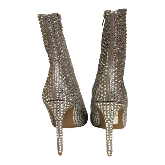 Steve Madden Winnings Rhinestone Silver Stiletto Ankle Boot 9 - Picture 3 of 12